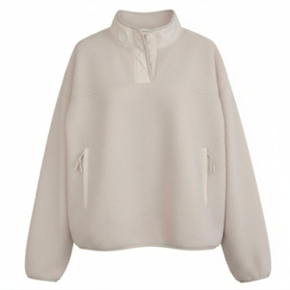 Bailey 44 Cream Sherpa Henley Pullover XL Snap Neck Cozy Fleece NWOT
